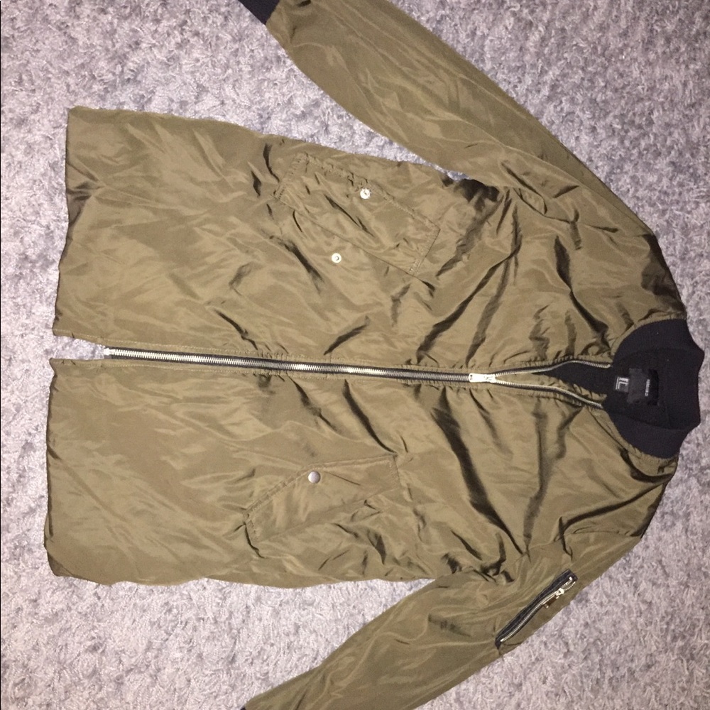 Olive Long Bomber Jacket